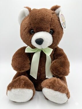 Tony Toy Remona Plush Brown Teddy Bear w/ Green Ribbon NWT Soft Gift
